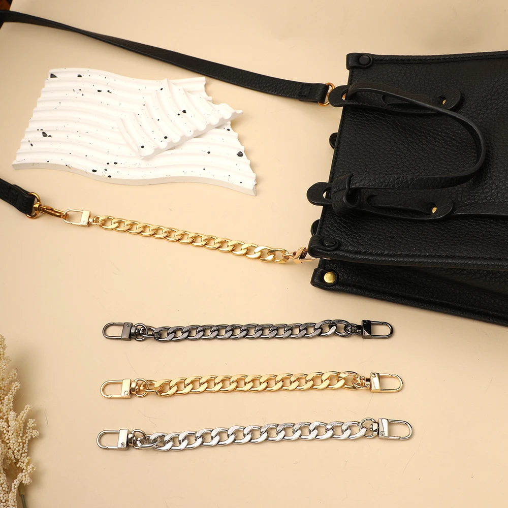 20cm Bag Chain Mini Purse Chain DIY Metal Flat Chain For Bag Purse Strap Extender Handbag Accessory Decor With Metal Buckle