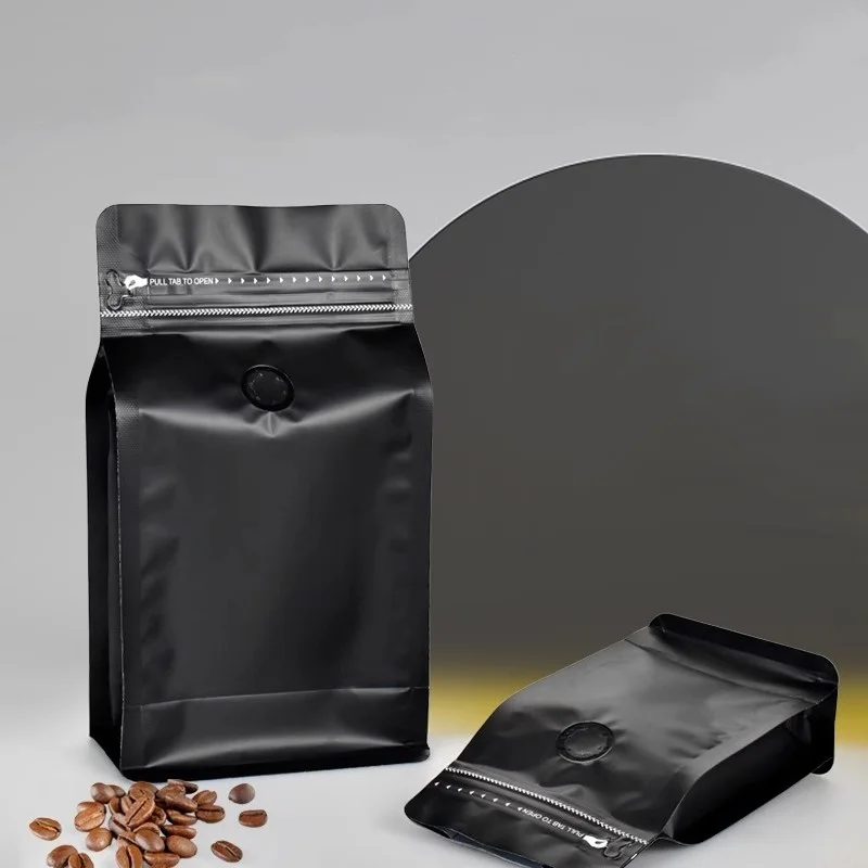 StoBag 50pcs Black Coffee Beans Bag Packaging with Valve Aluminum Foil Sealed for Food Powder Tea Nuts Storage Airtight Pouches