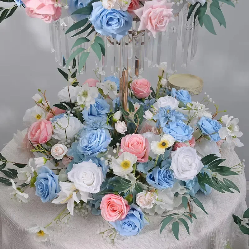 70/60/50/40/30cm Luxuriöser, individuell gestalteter blauer künstlicher Blumenball, Hochzeitstisch-Mittelstück, weißer Blumenkranz, Party-Event-Dekoration – Detail 1