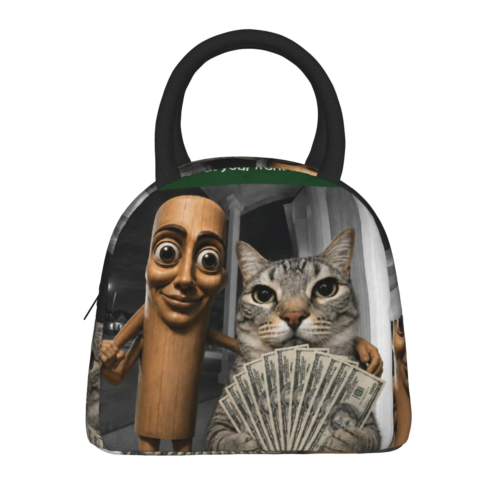 There is Motion at Your Front Door Tung Tung Tung Sahur Cat Lunch Bag  Casual Lunch Box For Women Picnic Portable Cooler Bag