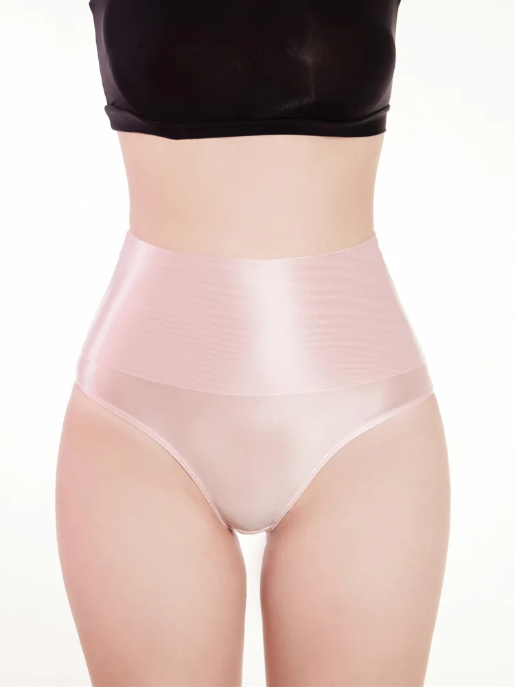 Sexy Sheer See Through High Waist Briefs Elastic Underwear Oil Glossy Shiny G-string Satin Smooth T-Back Push Up Hip Thong