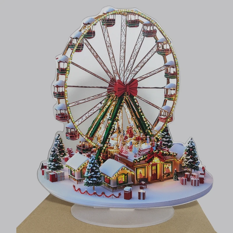 1 Bohemian Style Acrylic Christmas Village Ferris Wheel Multifunctional Desktop Display, Snow House Scene, 2D High-Definition