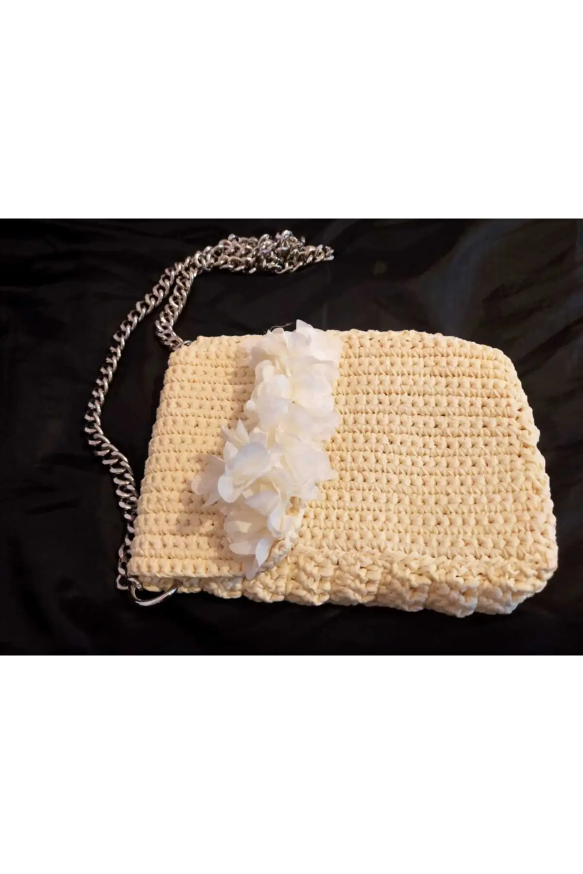 Uras Cream Color Rose Detail Cross Halter Handmade Weave Women Handbag Women Bag Shoulder bag Handmade