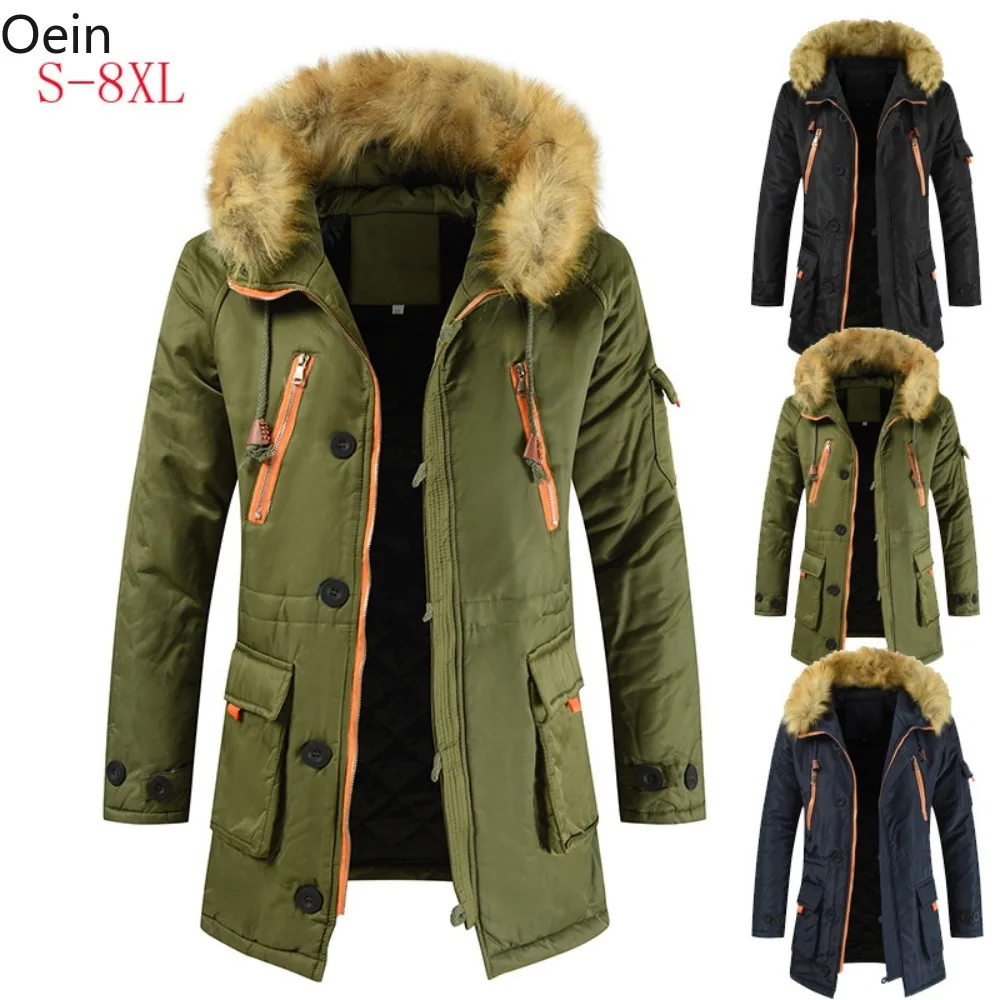 Herren Plus Size Kapuze Kunst pelz Kragen Jacke Winter Baumwolle Daunen Outwear Mäntel