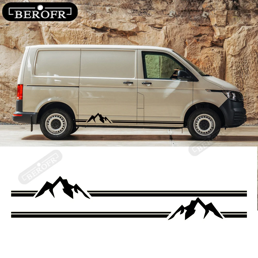 

For VOLKSWAGEN VW TRANSPORTER T4 T5 T6 zq005 CAMPER VAN MOUNTAIN Car Door Side Stripe Skirt Stickers Vinyl Decals 2pcs