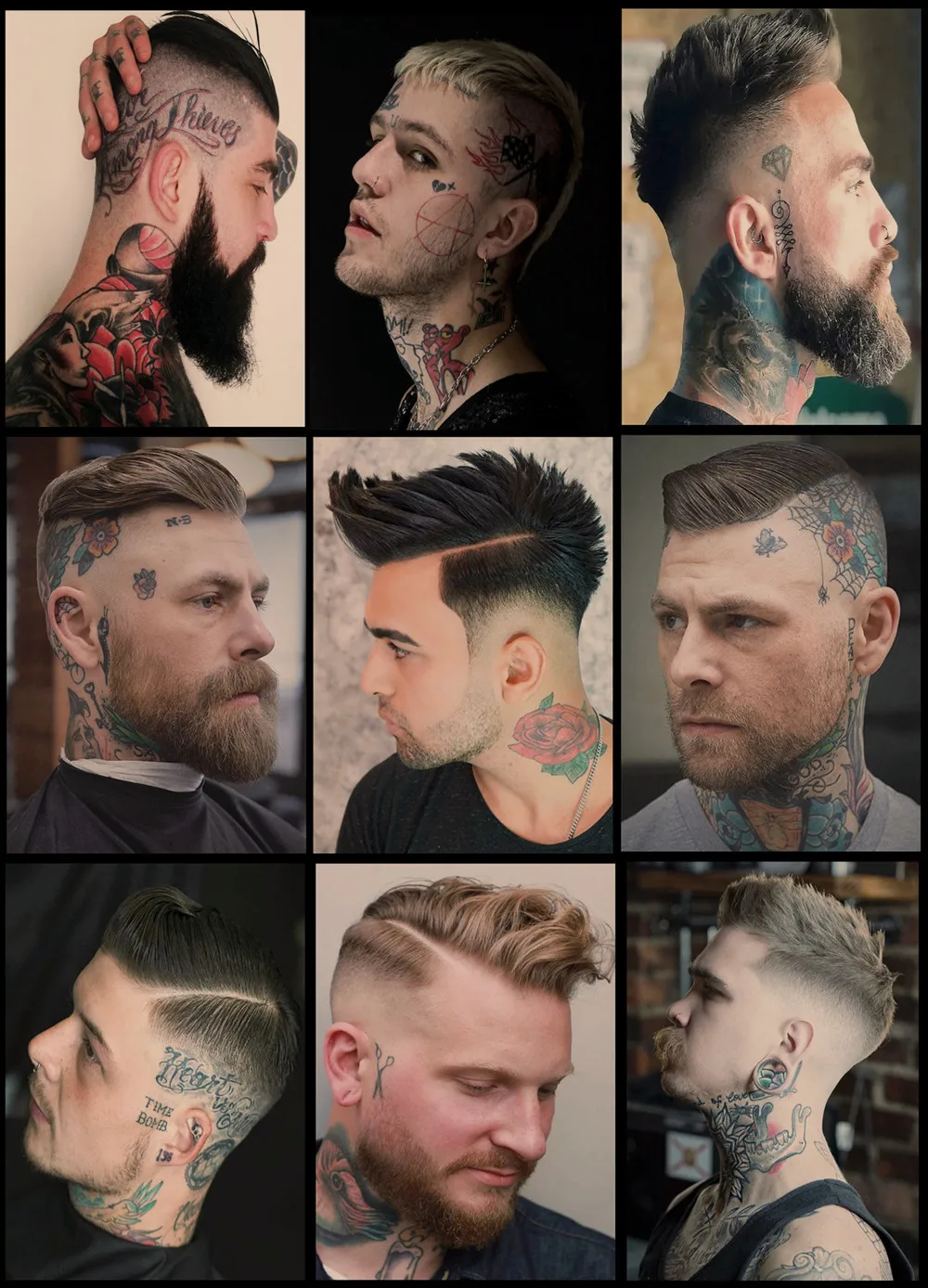 Classic Men's Tattoo Hairstyles Poster Vintage Kraft Paper Print Art Haircut & Shave Hairdressing Ad Barber Shop Wall Painting