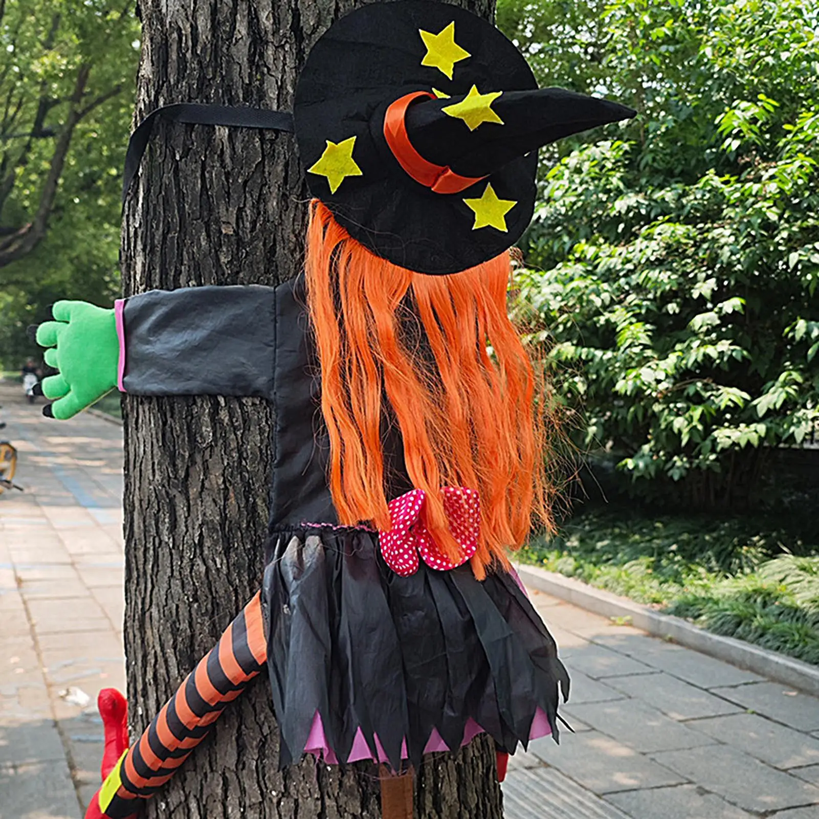 Halloween Witch Outdoor Crashing Tree Decoration Figurine Party Props Crashing Witch Decor For Garden Porch Yard Lawn Fireplace