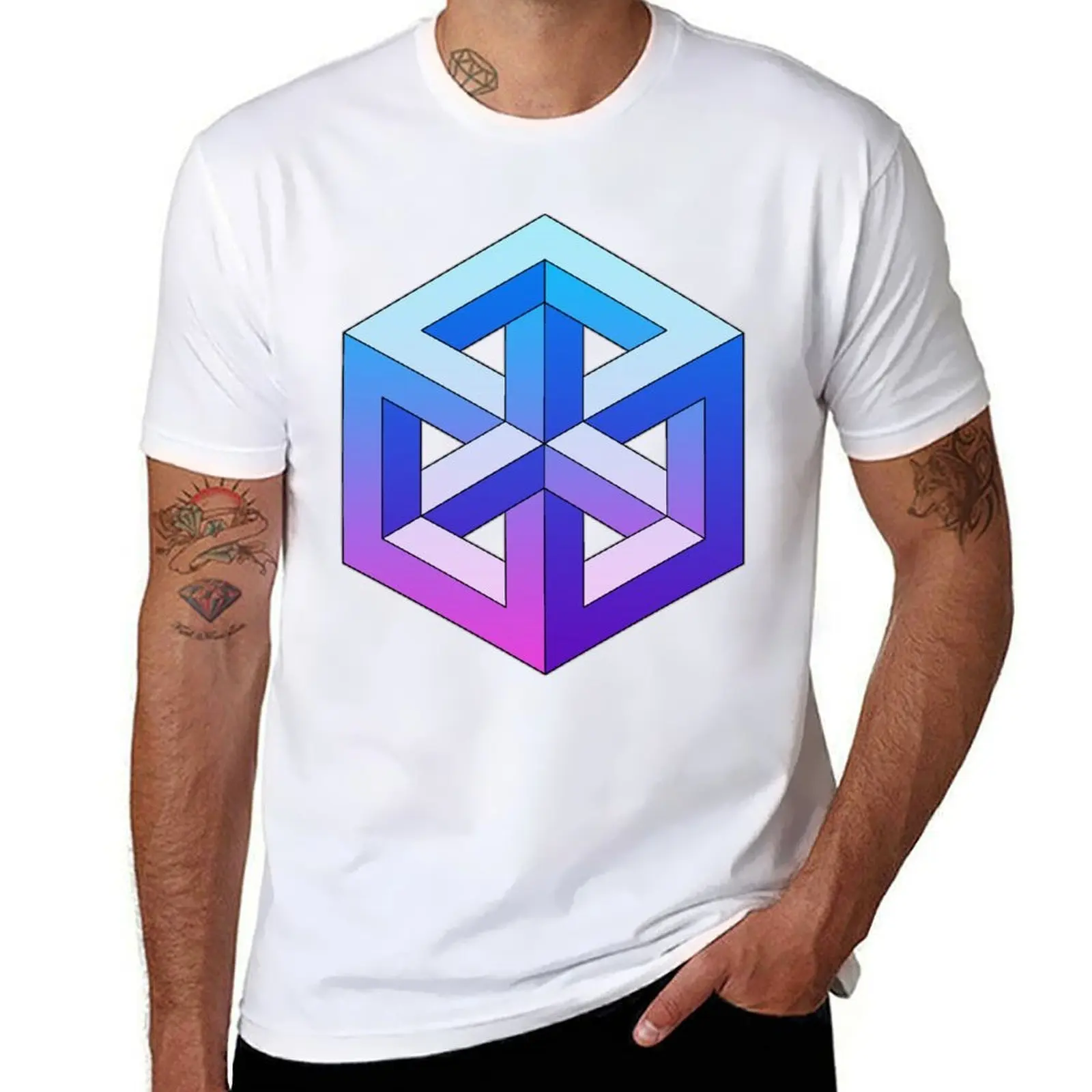 

Penrose Cube - Blue Purple Gradation T-Shirt man t shirt cotton cotton t shirts high quality T-Shirt