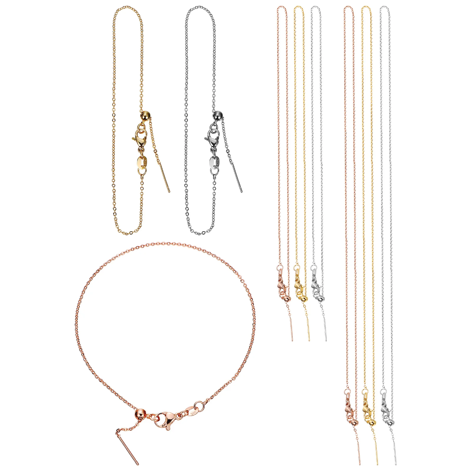 

9 pcs Real Gold Electroplated Bracelet Necklace Chains 20cm 45cm 60cm Copper DIY Jewelry Making Supplies Accessories