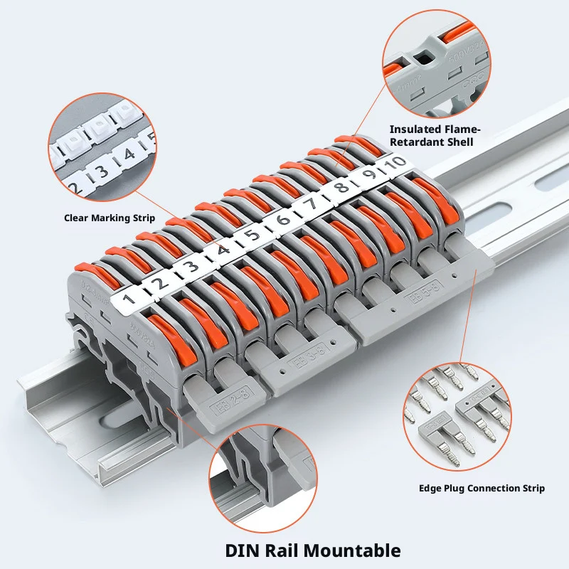 Fast Wiring Terminal Block: 600V/32A, 0.2-4mm2, PA Housing, Pure Copper, DIN Rail Mount, Reusable, CE