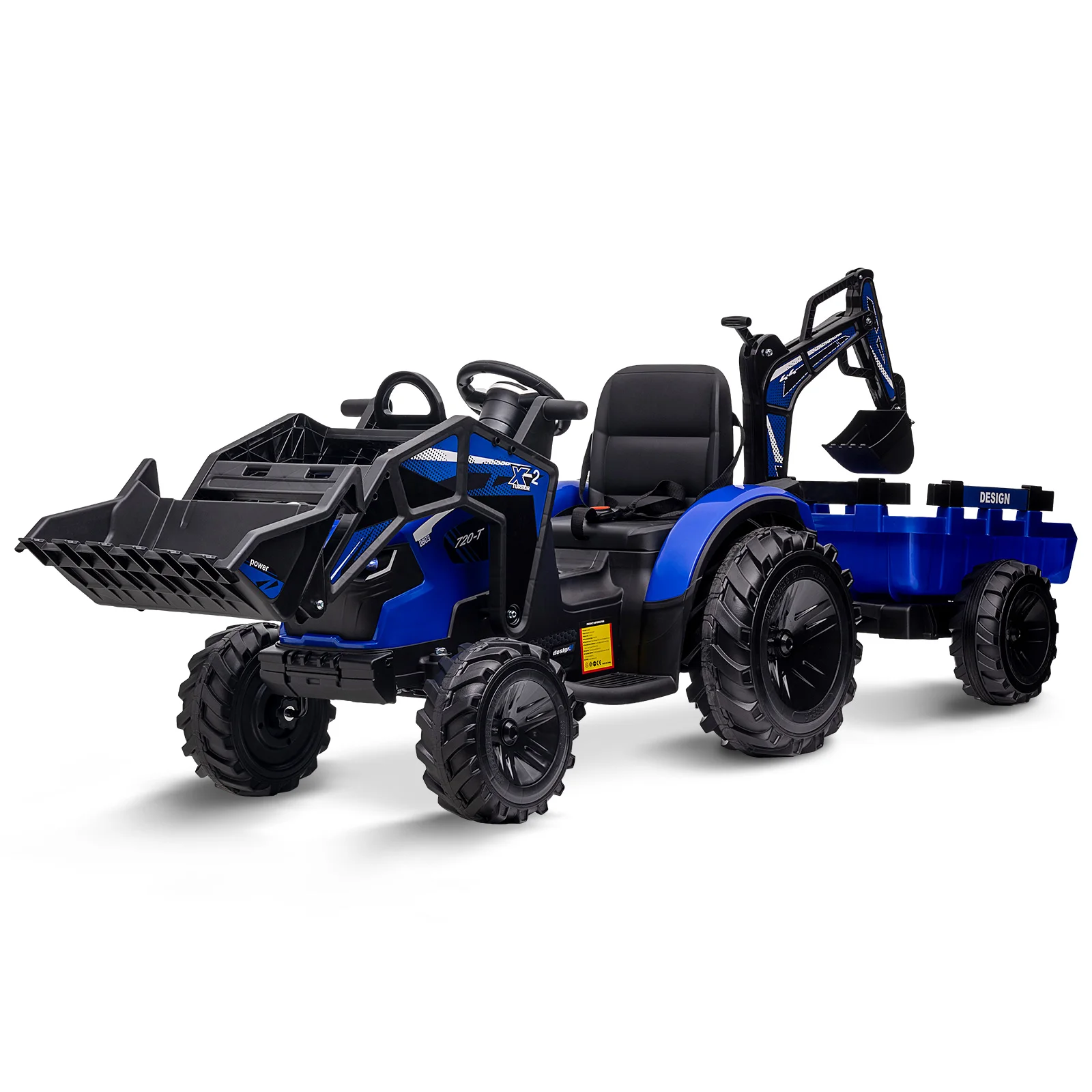 3 in 1 Kids Ride on Tractor, Excavator & Bulldozer, 24V Electric Vehicles w/Trailer, Shovel Bucket, Digger, Remote Control