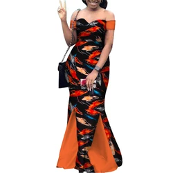 Fashion Ankara Dresses Women Slash Neck African Wax Print Dress Bazin Riche African Clothes for Women Evening Party WY3654
