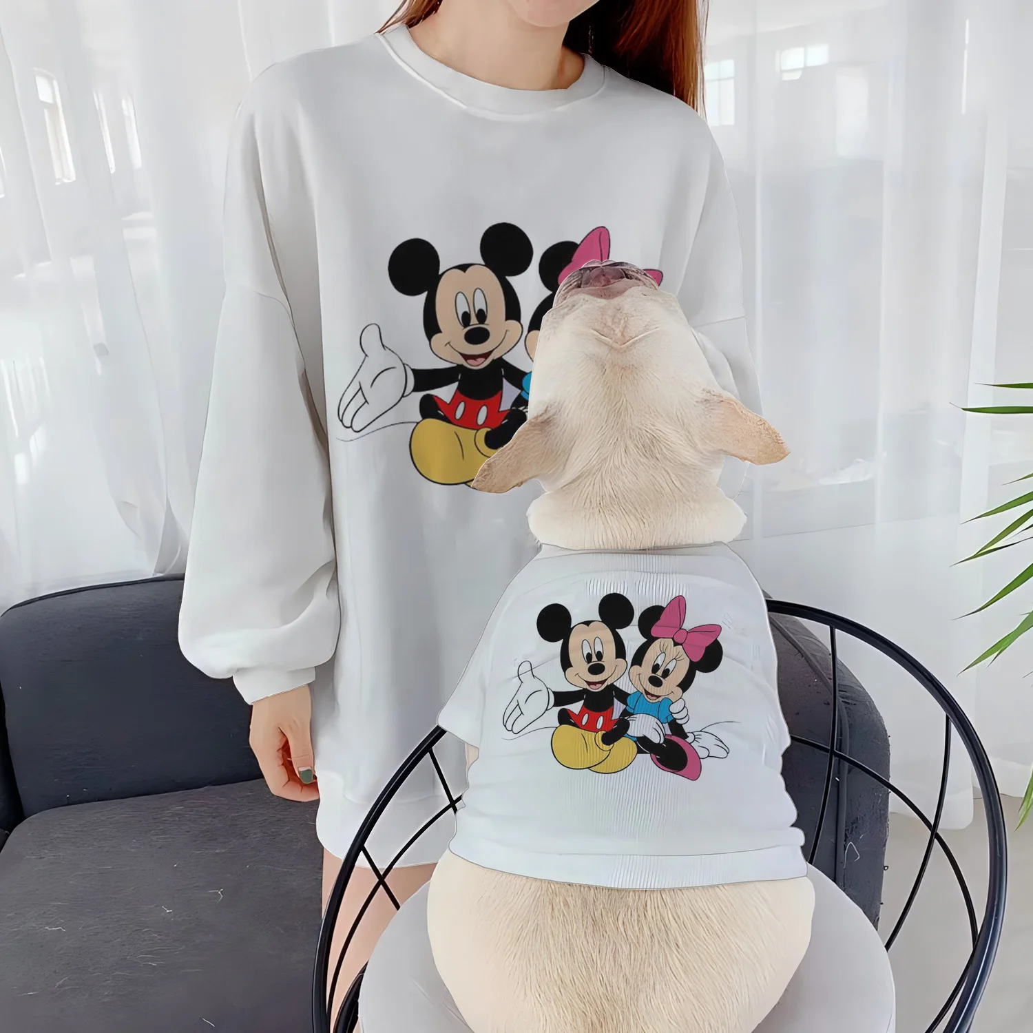 Mickey Women Clothing Casual Sweatshirts Parent-Child Clothes Autumn Women's Minnie Mouse Long Sleeve Pet Dog Round Neck Disney