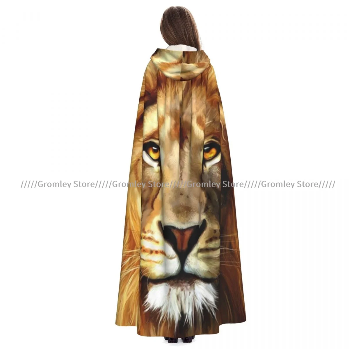 

Lion Christ Print Witch Cloak Hooded Cosplay Costume Halloween Adult Long Party Cape