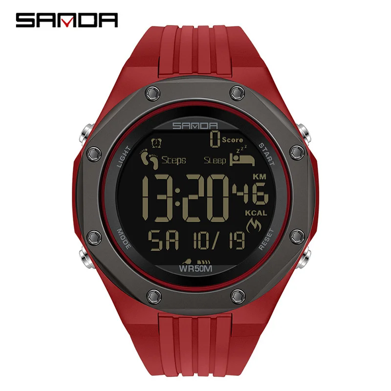 Fashion Sanda Top Arrival Step Calorie Testing Silicone Strap Electronic Movement Multi Function Luminous Waterproof Sport Watch