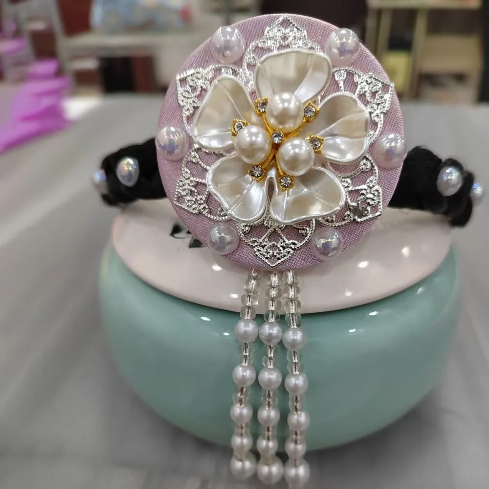 الحلو زهرة الكورية عقال اللؤلؤ مطرز الهانبوك هيرباند التقليدية العرقية نمط مرحلة الرقص الشعر هوب الأطفال #1