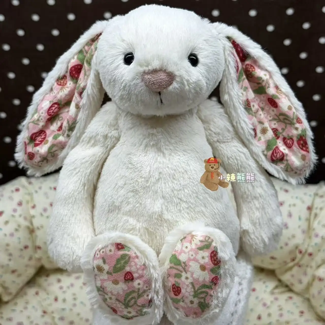 Etikettiertes Bonnie Rabbit Plüschtier mit Blumenmuster und Blumenohren, weiches Sofakissen, Geburtstagsgeschenk 818, Geschenk zum Schulanfang