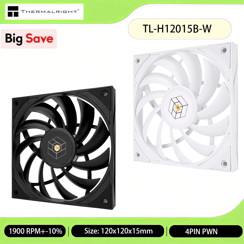 Thermalright Tl-H12015B مروحة علبة كمبيوتر 120 مم، مروحة وحدة المعالجة المركزية صامتة، 1900 دورة في الدقيقة، 4 سنون PWM، مبرد وحدة المعالجة المركزية، تحكم في درجة الحرارة، تبريد نحيف