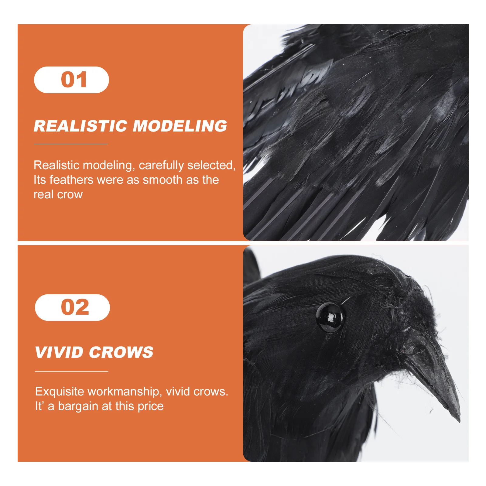 

1pc Lifelike Feathered Crow Decoration Halloween Simulated Bird Desktop Ornament Home Outdoor Party Accessory Black