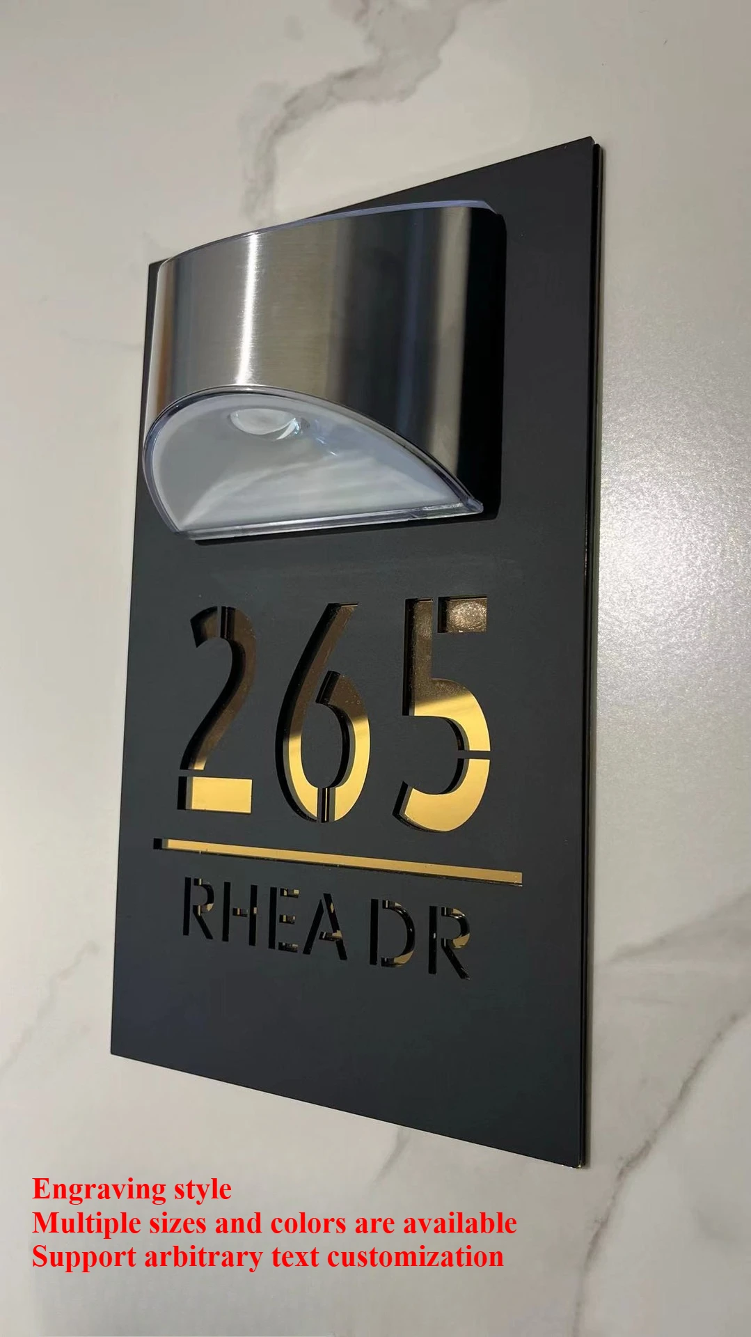 Personalized Solar House Number Sign Acrylic Laser Cut Door Sign Custom Address Home Plaque Outdoor LED Modern Digital Si - view 4