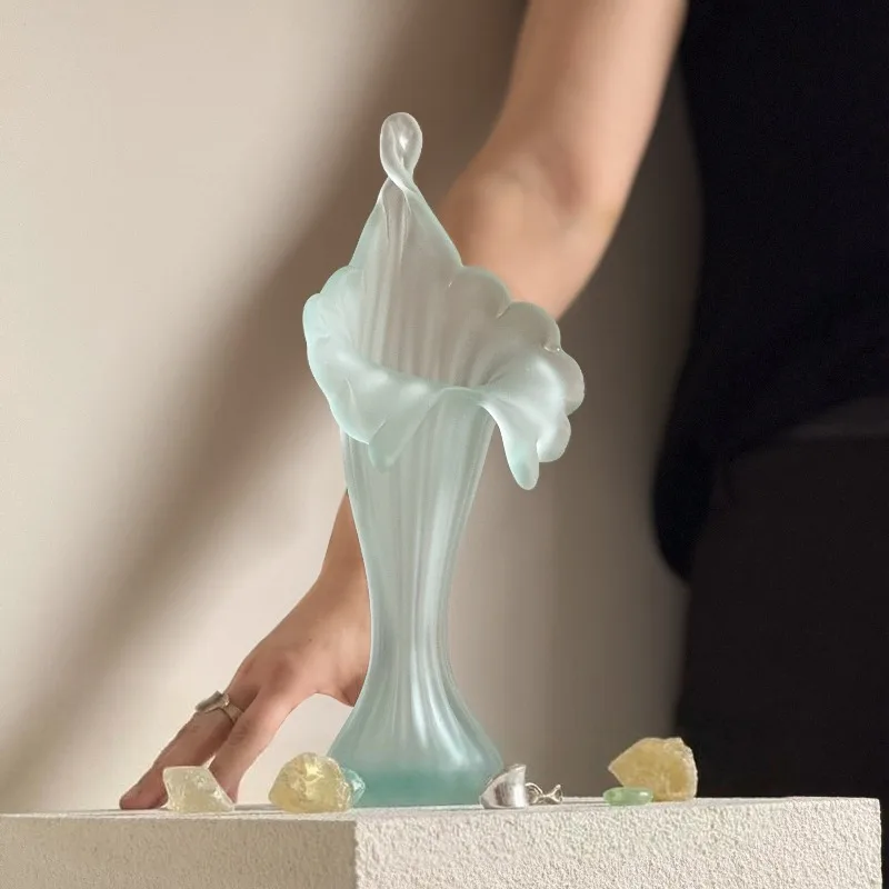 Art Nouveau Medieval Niche Flowers Frosted Glass Vase