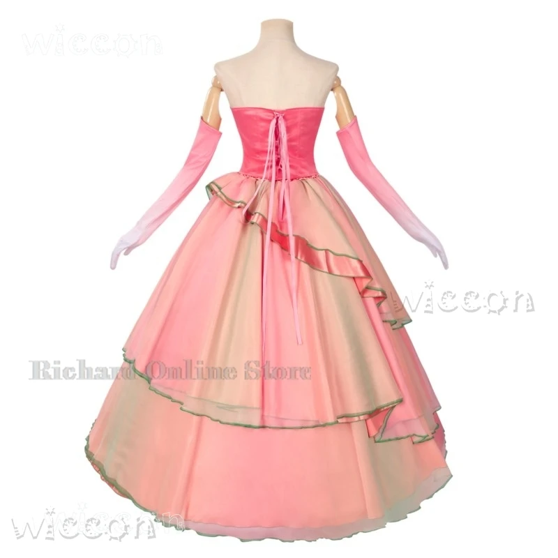 الشريرة 2 غليندا تأثيري الوردي الأميرة فستان طويل يتوهم ثوب زي المرأة الساحرة هالوين النساء ملابس الحفلات شعر مستعار فيلم 2025