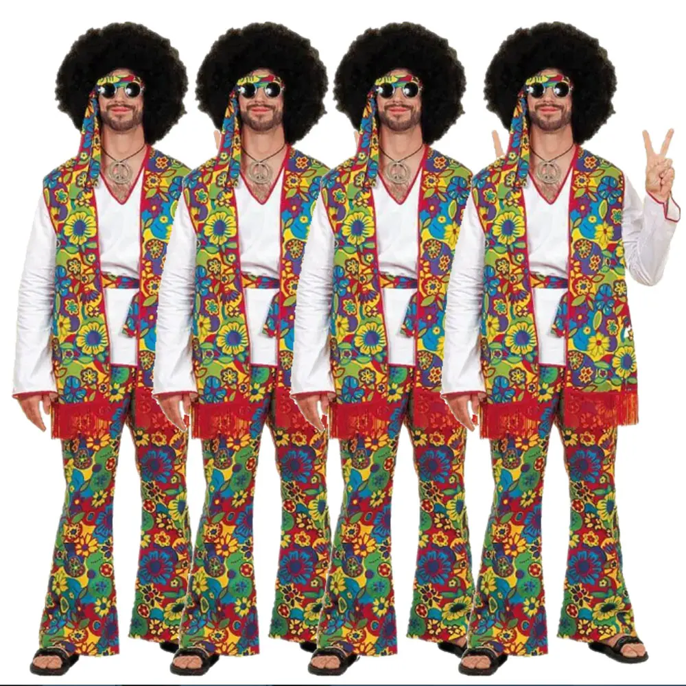 

Adult Man Retro 60s 70s Hippie Costume Halloween Carnival Party Bar Nightclub Disco Hippies Cosplay Fancy Dress Suit Fancy Dress