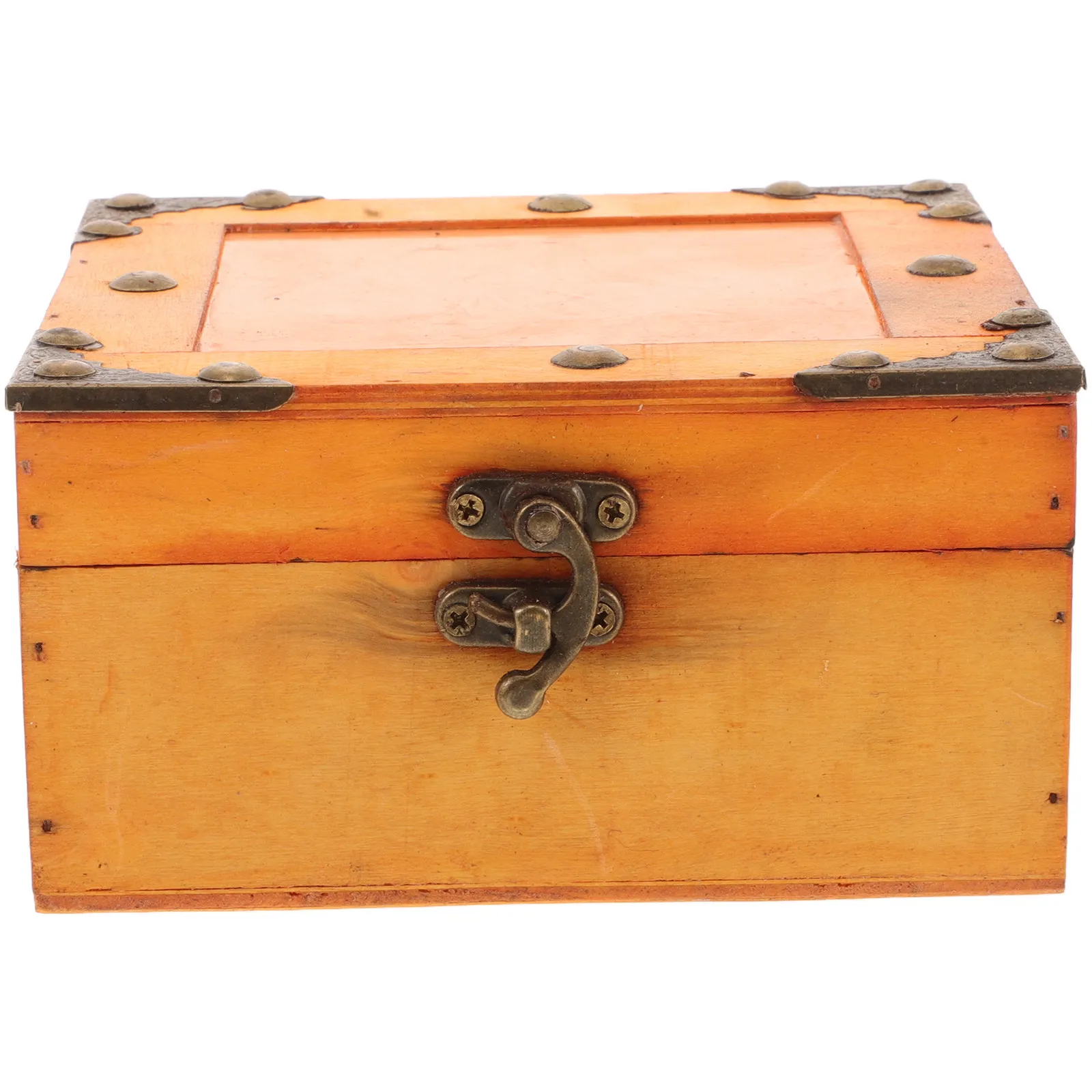 Wooden Keepsake Box with Lock Vintage Design Hinged Lid Storage Chest for Jewelry Trinkets Recipes Documents Decorative Prop