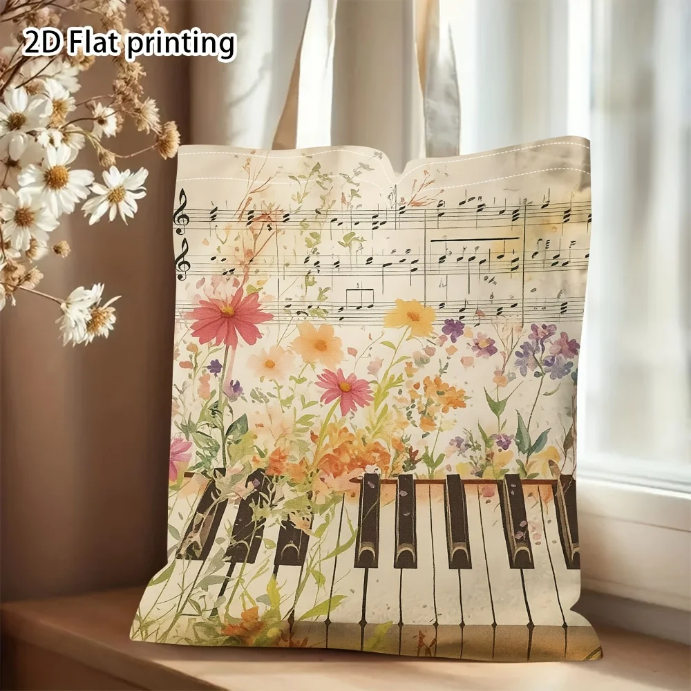 A Vintage sheet music pattern printed canvas tote bag, suita