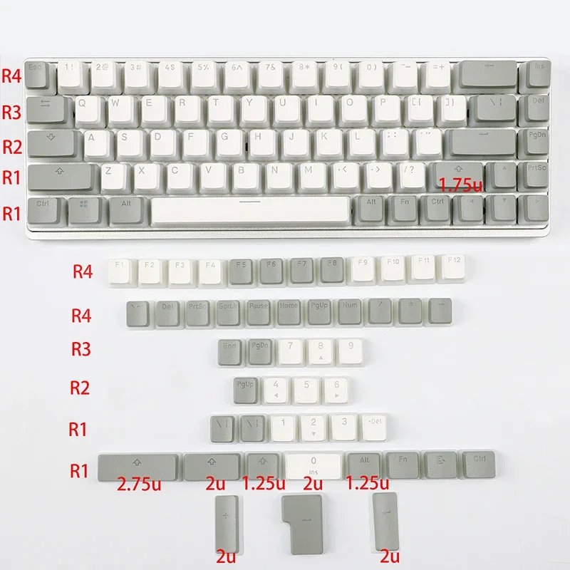 لوحة مفاتيح ميكانيكية شفافة من جلد الحليب بلونين PBT 104/84/87/68/63/61/أقحوان متقاطع مخصص