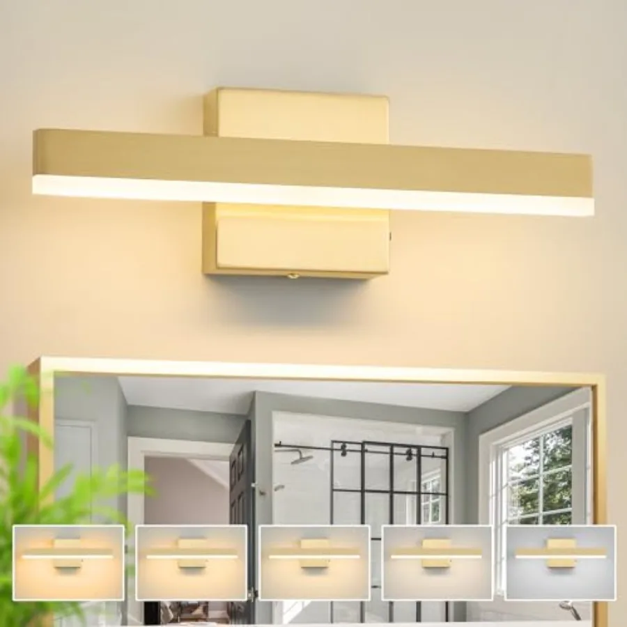 

Gold Bathroom Vanity Light 15.75 inch 14W Dimmable 5CCT LED Modern Bathroom Light Fixture Over Mirror - ETL Certificated