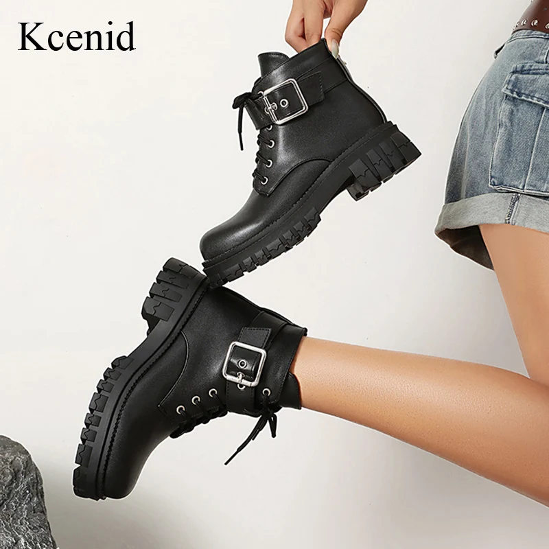 

Kcenid/обувь на платформе размера плюс 36–43, женские ботильоны, осень-зима 2026, ботинки на высоком каблуке, женские плюшевые мотоциклетные ботинки, черные