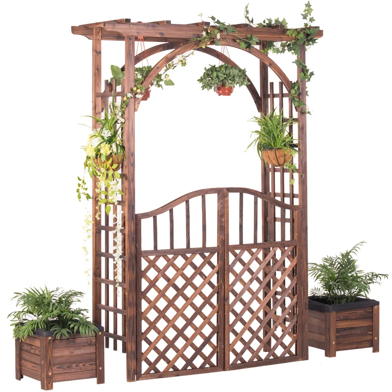 Wooden arches, flower trellis, climbing pergolas, outdoor garden courtyard, decorated solid wood,  arched wooden doors