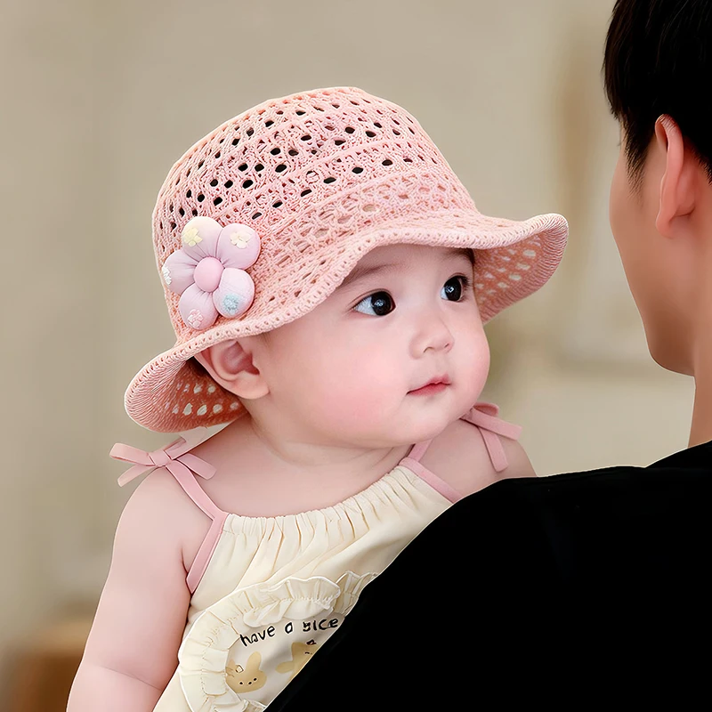 Hot sale Baby Hat Summer Thin Breathable Woven Straw Hat for Girls Sunscreen Cute Cartoon Beach Fisherman Hat 4