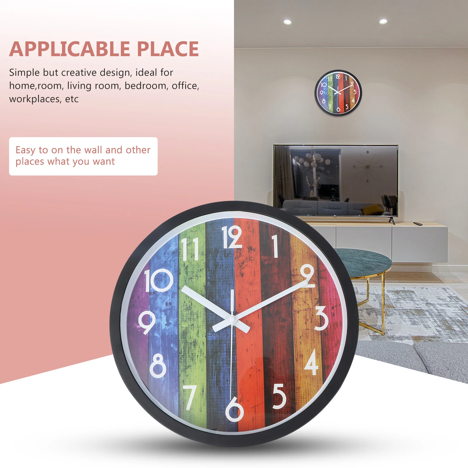 

1Pcs Colorful Wood Grain Wall Clock Stylish Creative Design for Home Bedroom Living Room Hanging Wall Clock Decor