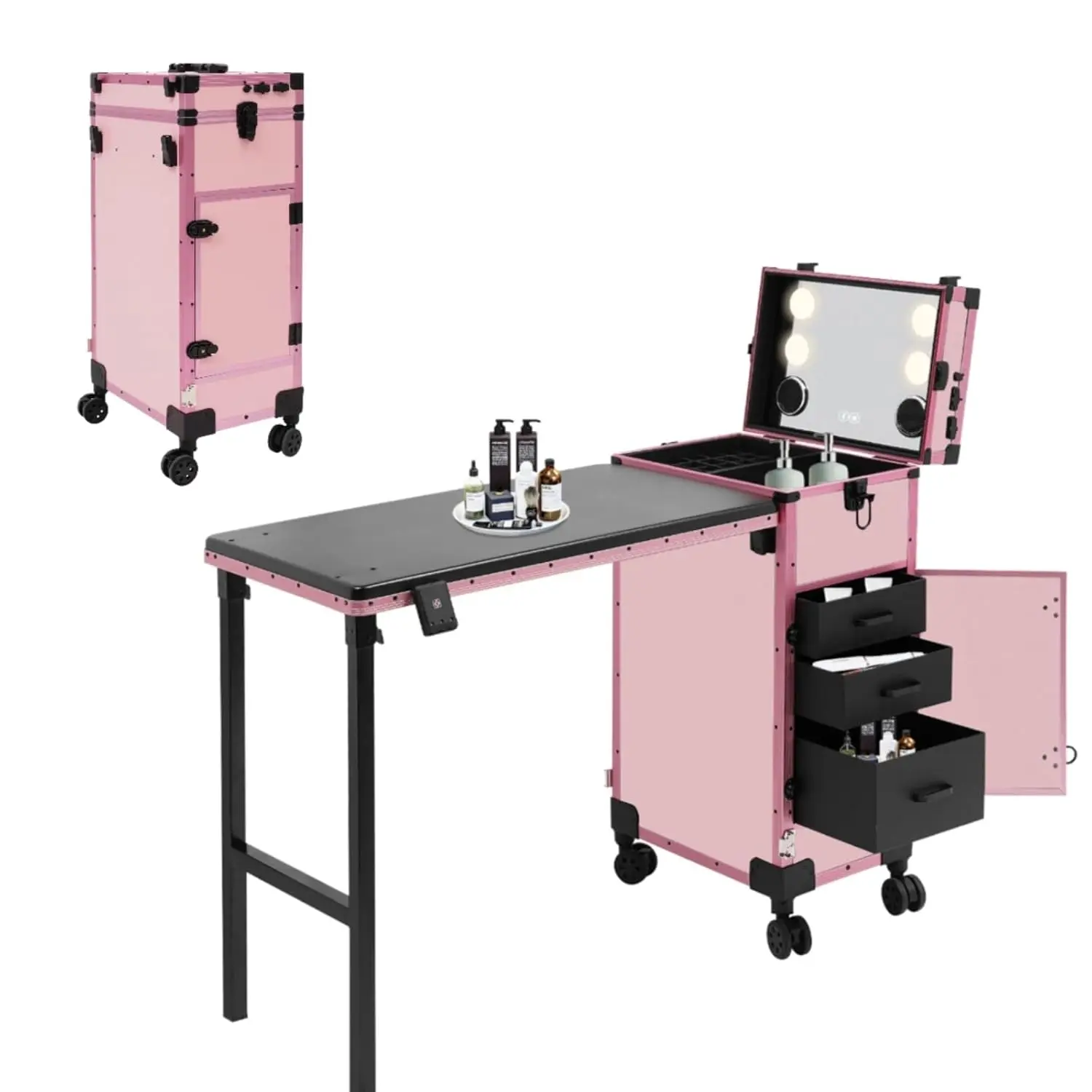 

Lockable Rolling Manicure Table, Portable Nail Table with Drawers and Wheels, 110.23lbs Load-Bearing Capacity, Customized