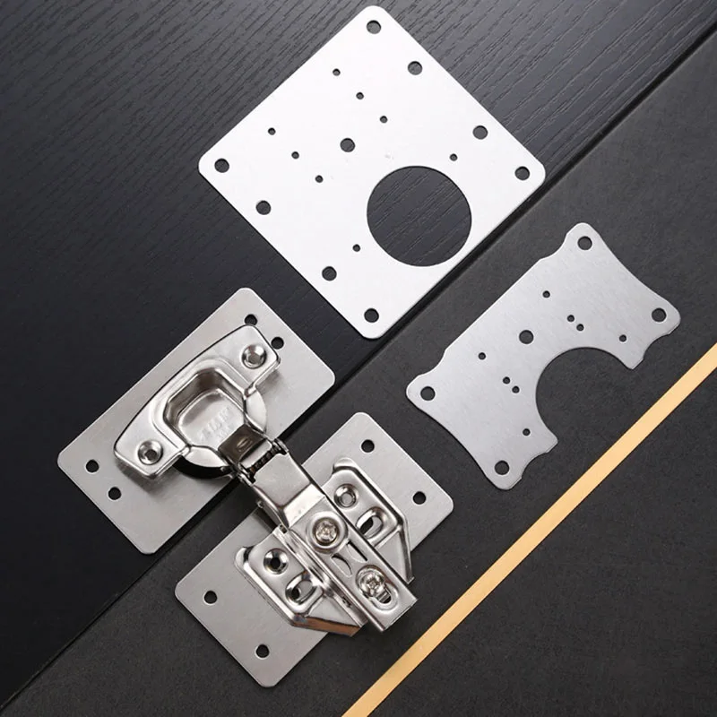 10x Hardware Hinge Fixing Plate Plastic Stainless Steel Panel Furniture Cabinet Wardrobe Door Repair Mounting Spacers 5 types t1
