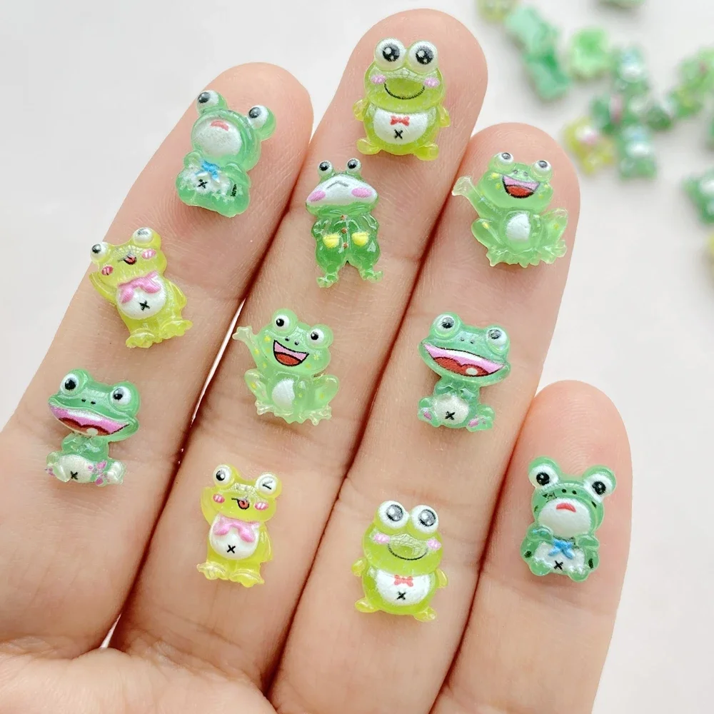 50pcs Mixed Resin Glitter Cute Green Frog Flatback Rhinestone Figurines Nail Art DIY Party Scrapbook Accessories Crafts