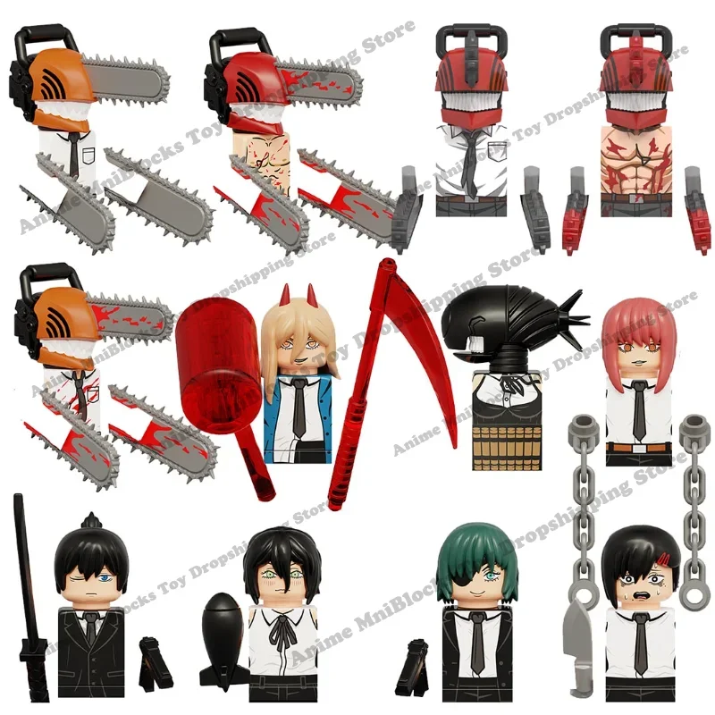 KT1067 WM6159 Anime Cartoon Pochita Denji Power Bomb Reze Mini Action Toy Figura Building Blocks Assembl Toys Gift