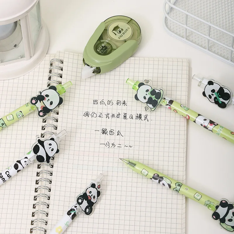 6 pcs/lot Cartoon Panda Bamboo Mechanical Gel Pens School Office Writing Supplies Cute Gift Prizes Cute Stationery Pen