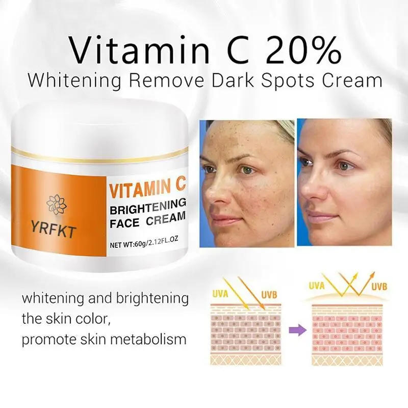 Crema iluminadora con vitamina C al 2022, crema blanqueadora Para manchas negras, desteñida repara la piel, pecas y melanina