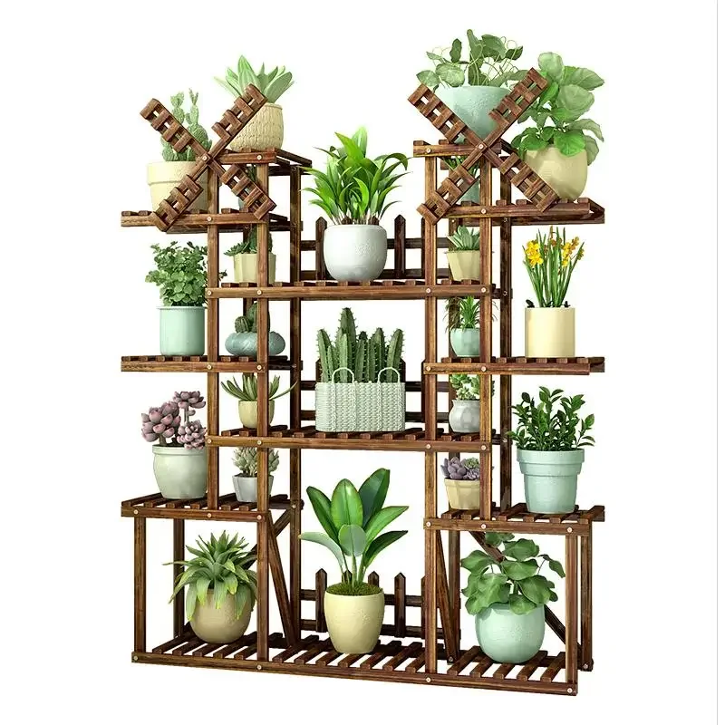 Étagère à fleurs d'intérieur à plusieurs étages, balcon en fer forgé, salon, bois massif, support pour pots de plantes au sol, supports spéciaux