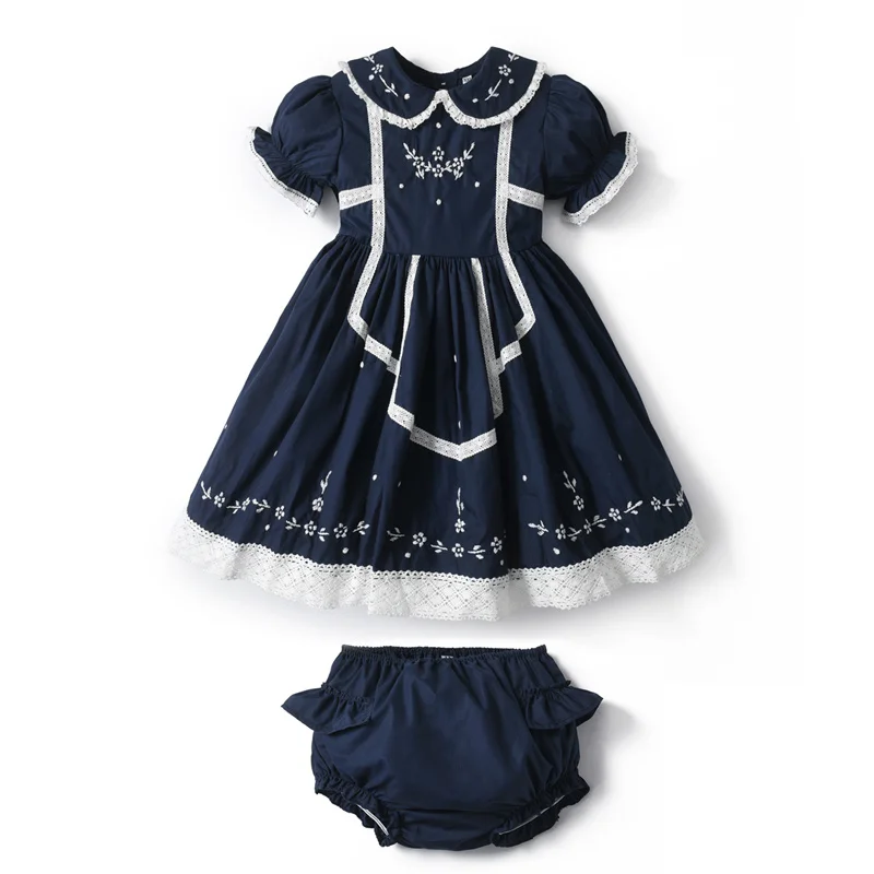 

Children Spanish Dresses 2Pcs Baby Girl Lolita Princess Ball Gown Infant Birthday Dress with Pants Toddler Spain Lace Vestidos