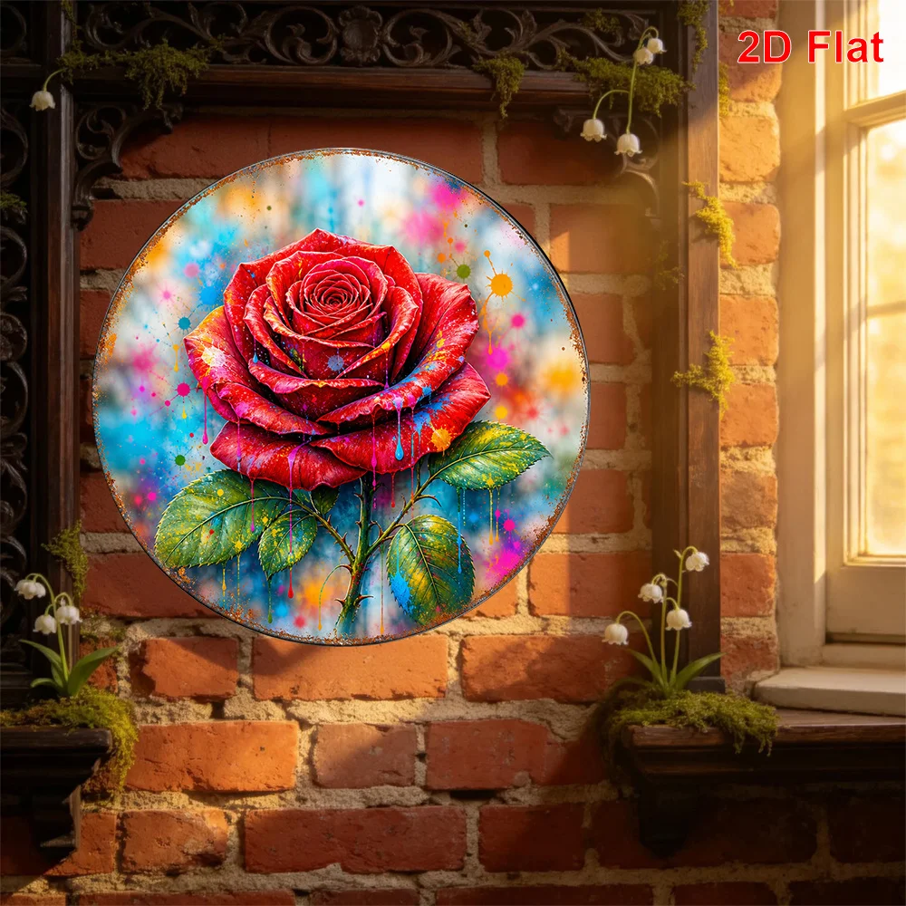 Vintage Realistic Red Rose Aluminum Wall Art 7.87in Waterproof Durable Metal Sign Decor for Living Room Bedroom Study Room