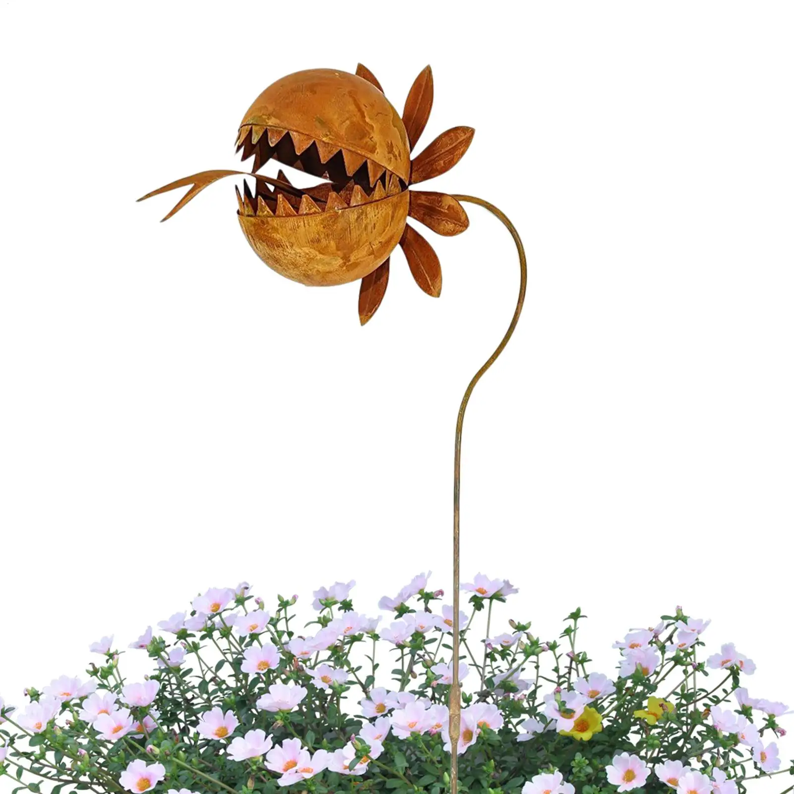 Vintage Metal Garden Stakes Carnivorous Plant Metal Sculpture Decor Retro Porch Stick For Courtyard Patio Outdoor Garden