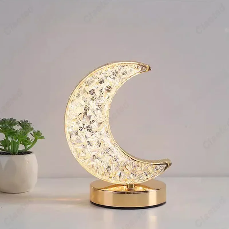 Creative Romantic Moon Crystal Decorative Desk Lamp Home Bedroom Bedhead Advanced Atmosphere Decorative Lighting Fixtures