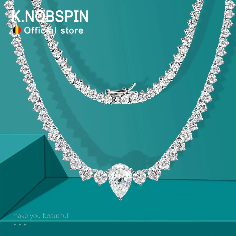 

KNOBSPIN GRA Certified Moissanite Tennis Necklace with 4ct Pear Cut Pandent Solid 925 Silver Wedding Tennis Necklaces for Women