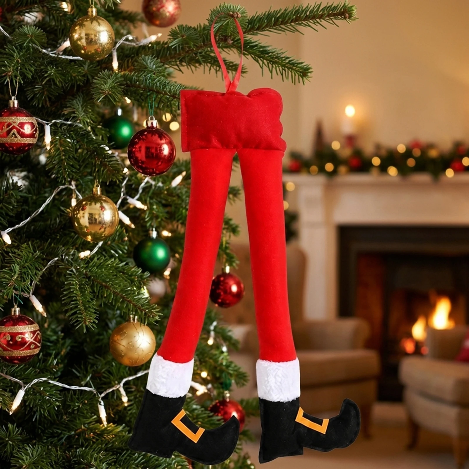 Christmas Elf Legs Ornament Red and White Striped Plush Decor for Christmas Tree Fireplace Mantel Holiday Party Supplies