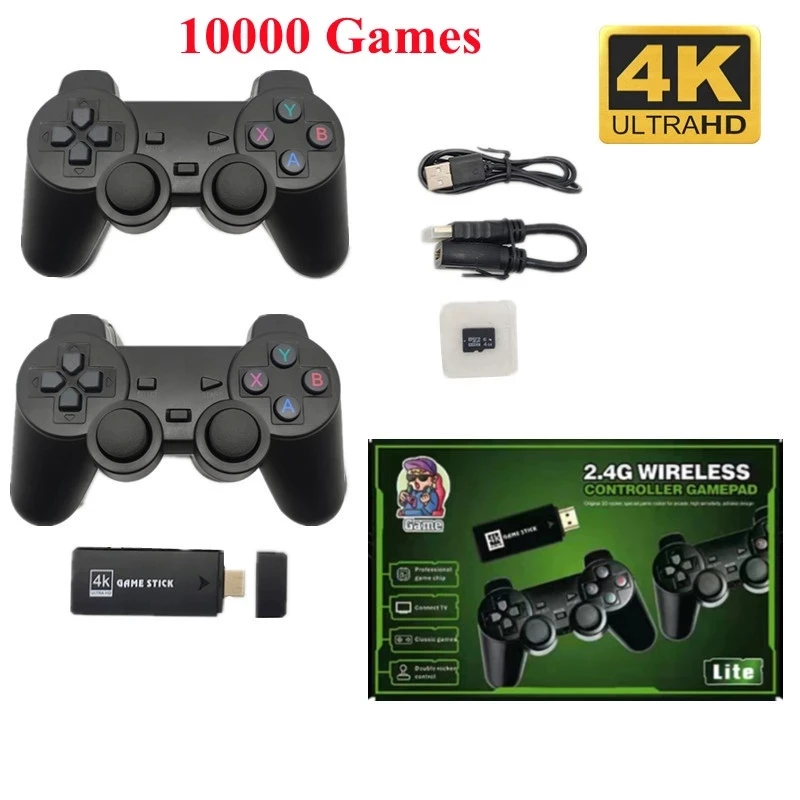 

Video Game Console 64G/32G Stick Lite 4K Console Built-in 10000 Games Retro Game Console Wireless Controller For PS/GBA