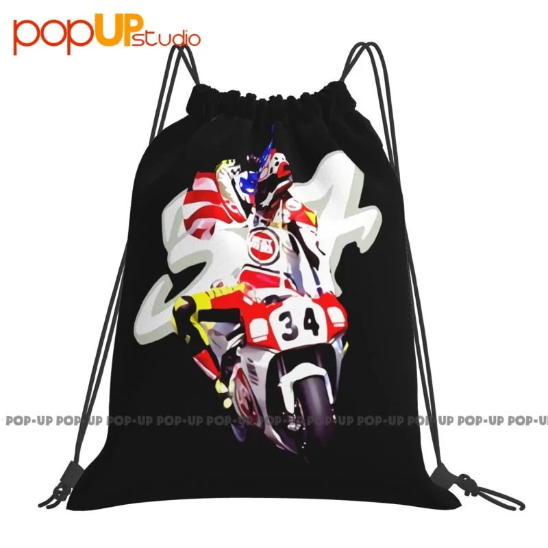 Kevin Schwantz The Wheelie King Of The Mountain Signature Drawstring Bags Gym Bag Creative Lightweight